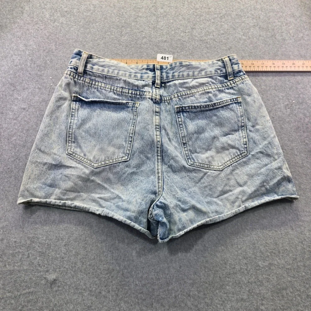 Automet Womens High Waisted‎ Denim Shorts Light Acid Wash Raw Hem Size L
